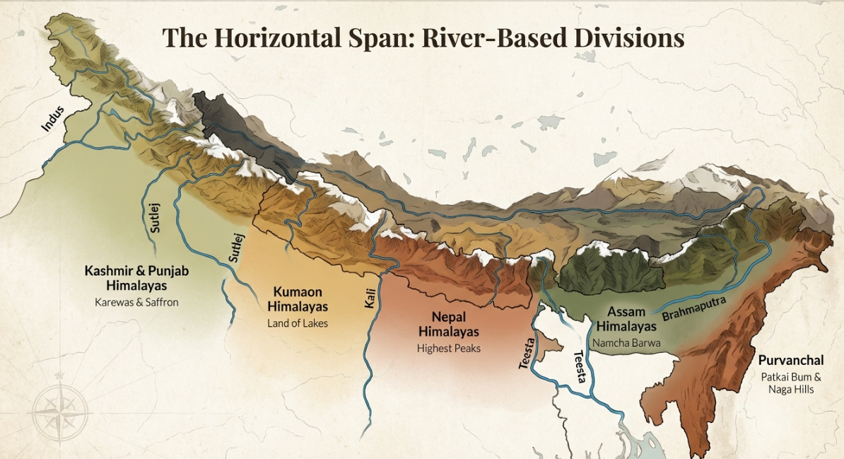 Horizontal or Longitudinal division of the Himalayas
