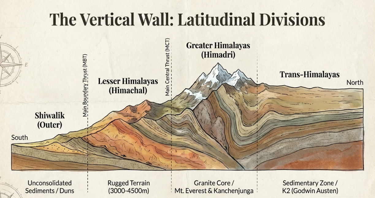 Vertical or Latitudinal division of the Himalayas